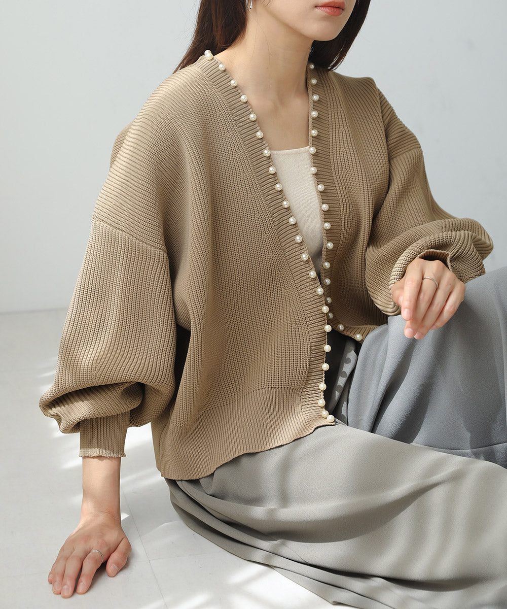 WEB限定]パール付ドルマンニットカーディガン 