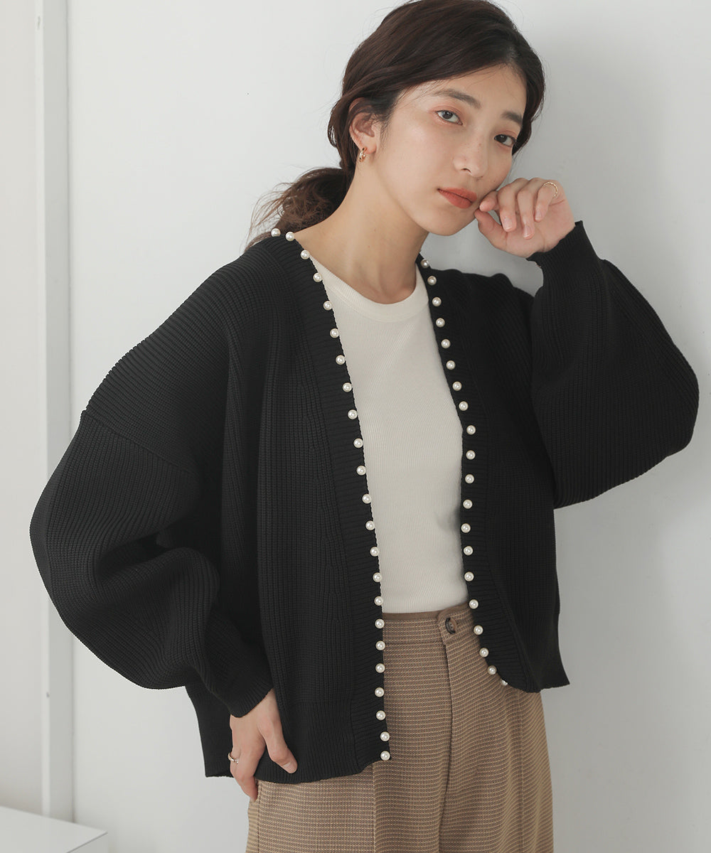 WEB限定]パール付ドルマンニットカーディガン 