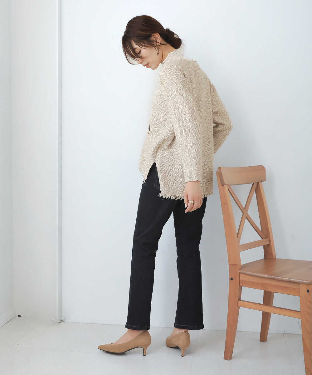 柄編みフリンジニットプルオーバー