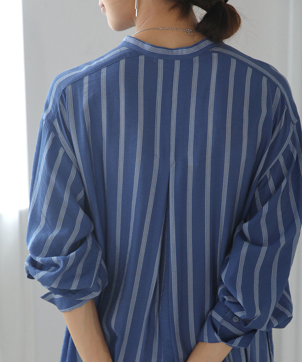 シアーストライプシャツプルオーバー