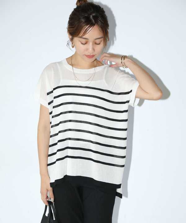 ニットボーダートップス