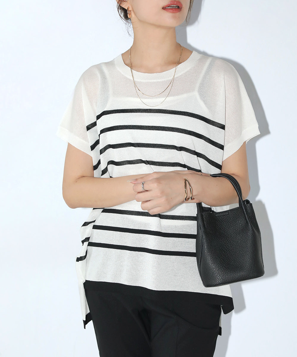 ニットボーダートップス