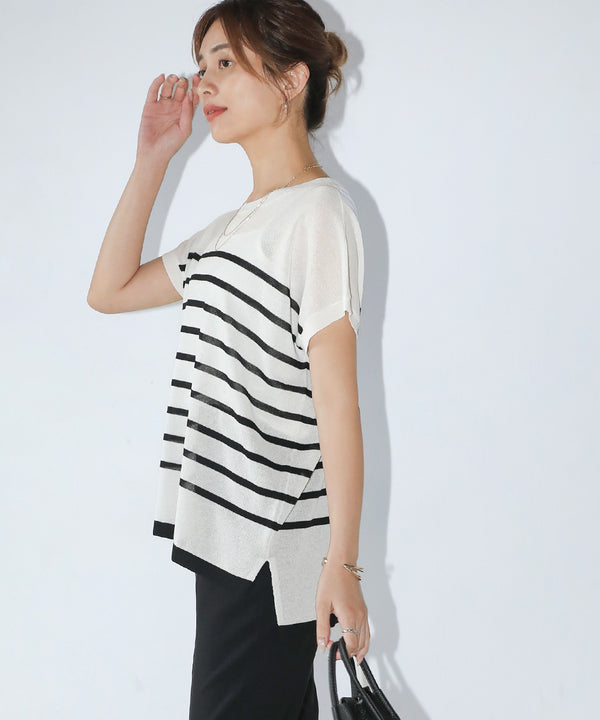 ニットボーダートップス