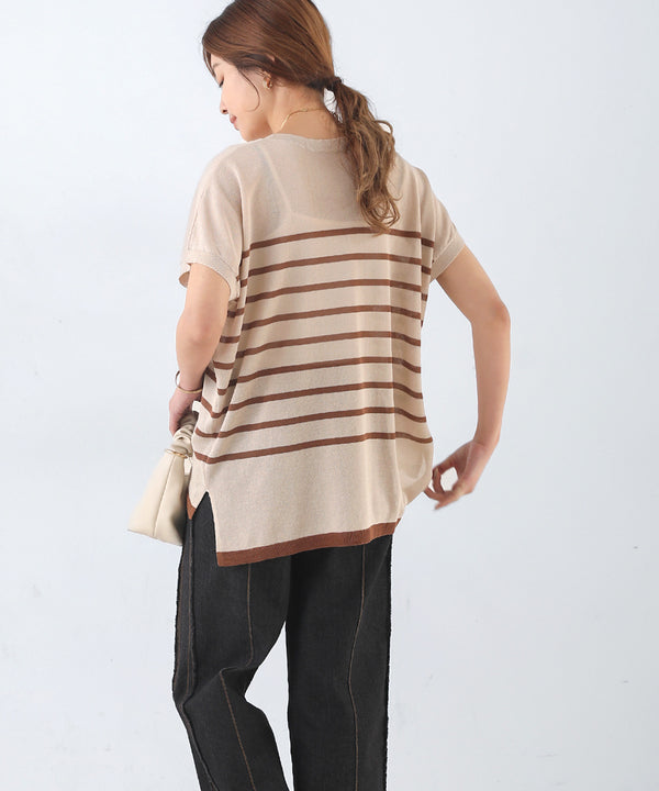 ニットボーダートップス