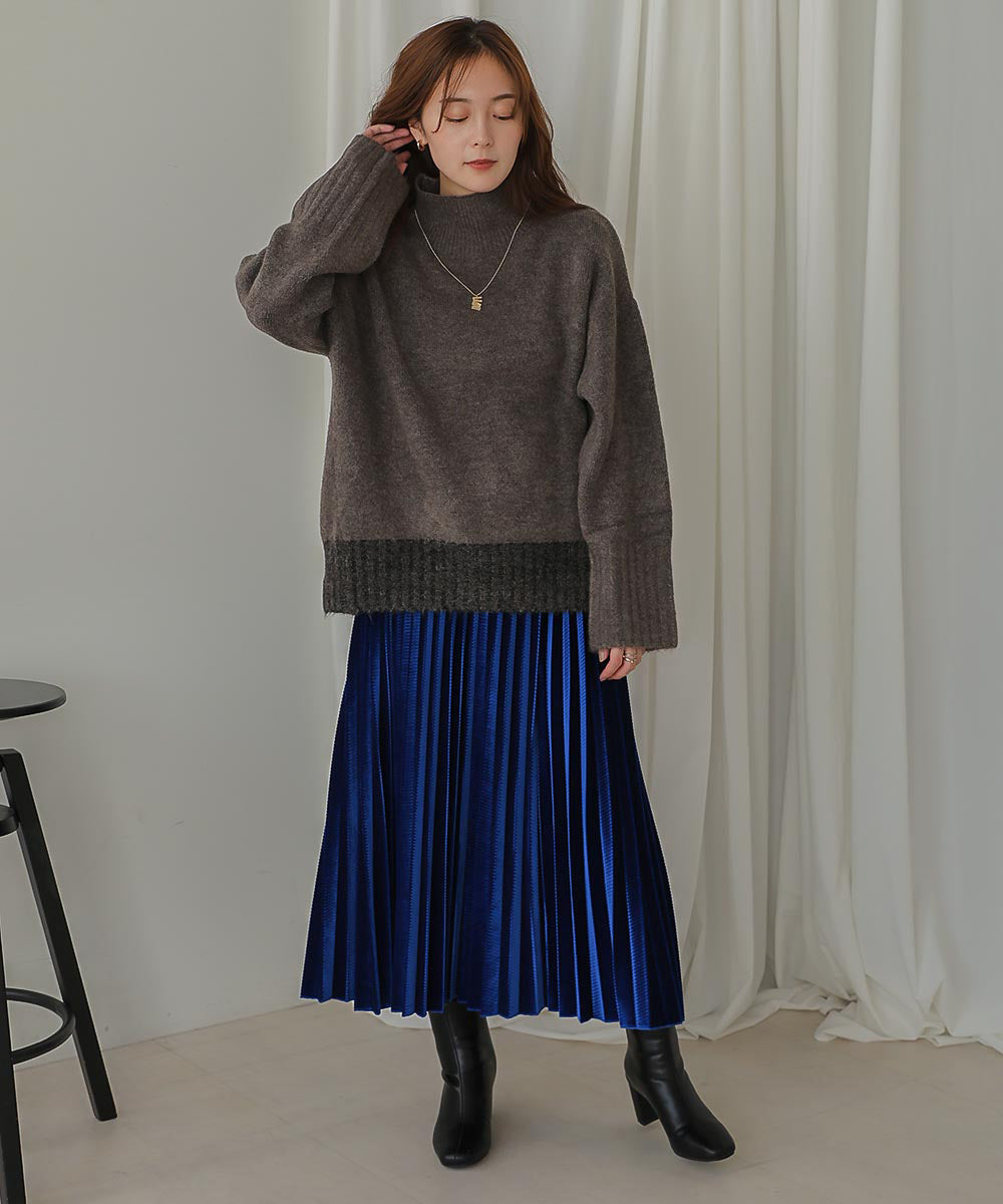 ストレッチ配色ニットプルオーバー