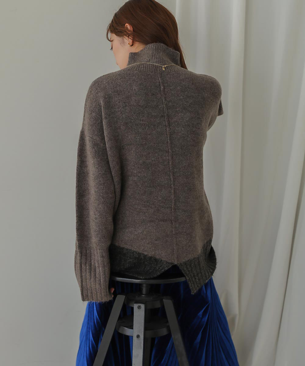 ストレッチ配色ニットプルオーバー