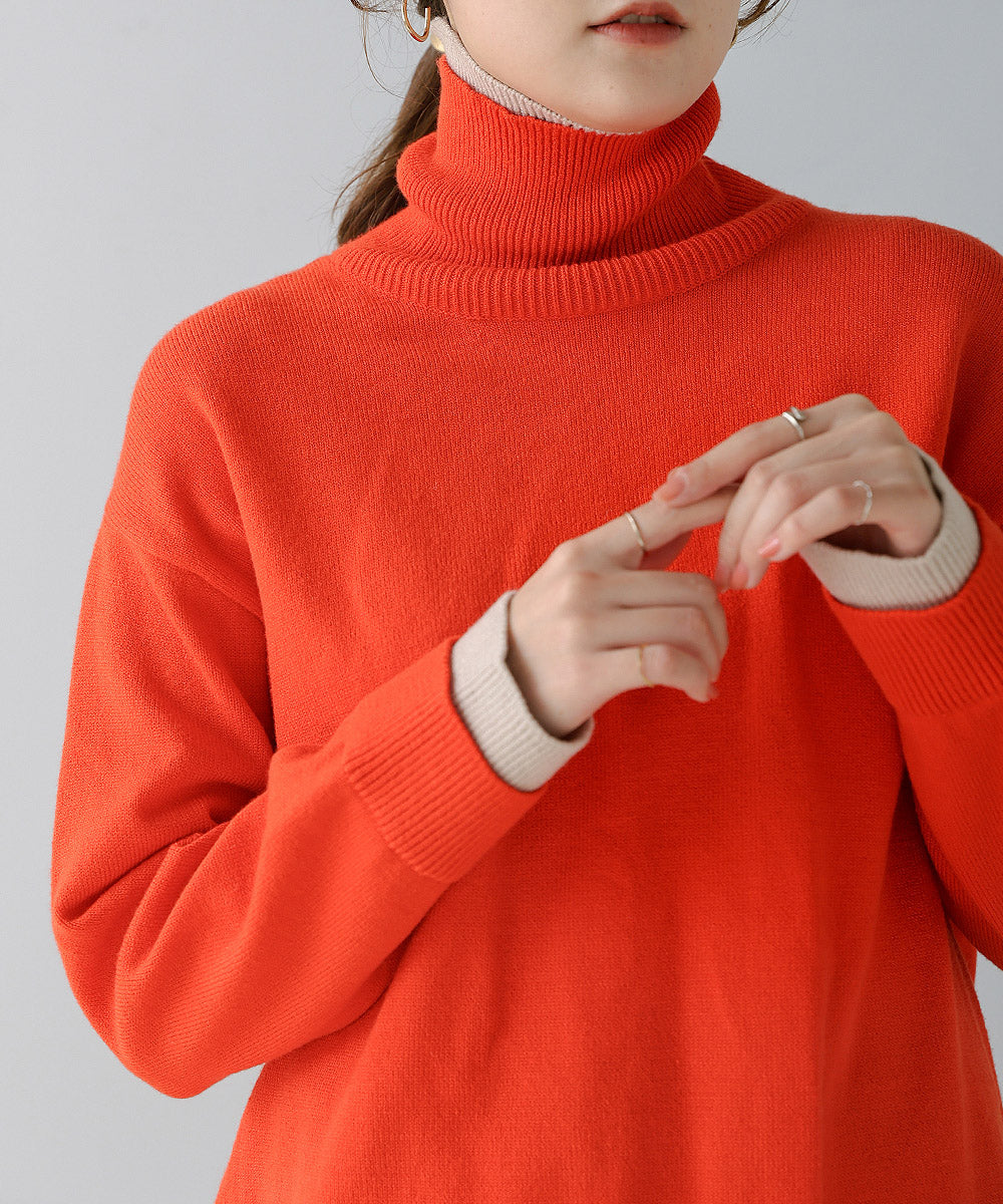 バイカラータートルプルオーバー