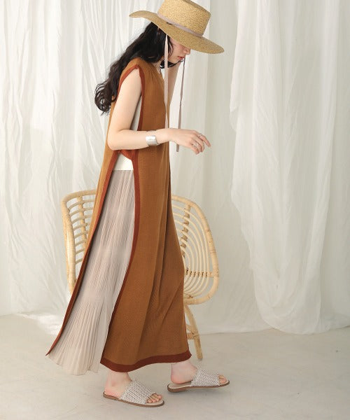 Bab 配色ニットロングベスト