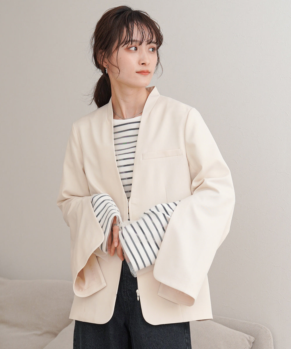 【オケージョンドレス/結婚式/2サイズ展開/SET ITEM/インナー付き/裏地付き】袖スリットジャケット