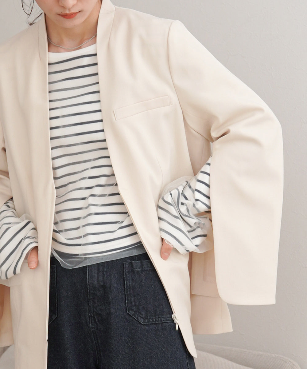 【オケージョンドレス/結婚式/2サイズ展開/SET ITEM/インナー付き/裏地付き】袖スリットジャケット