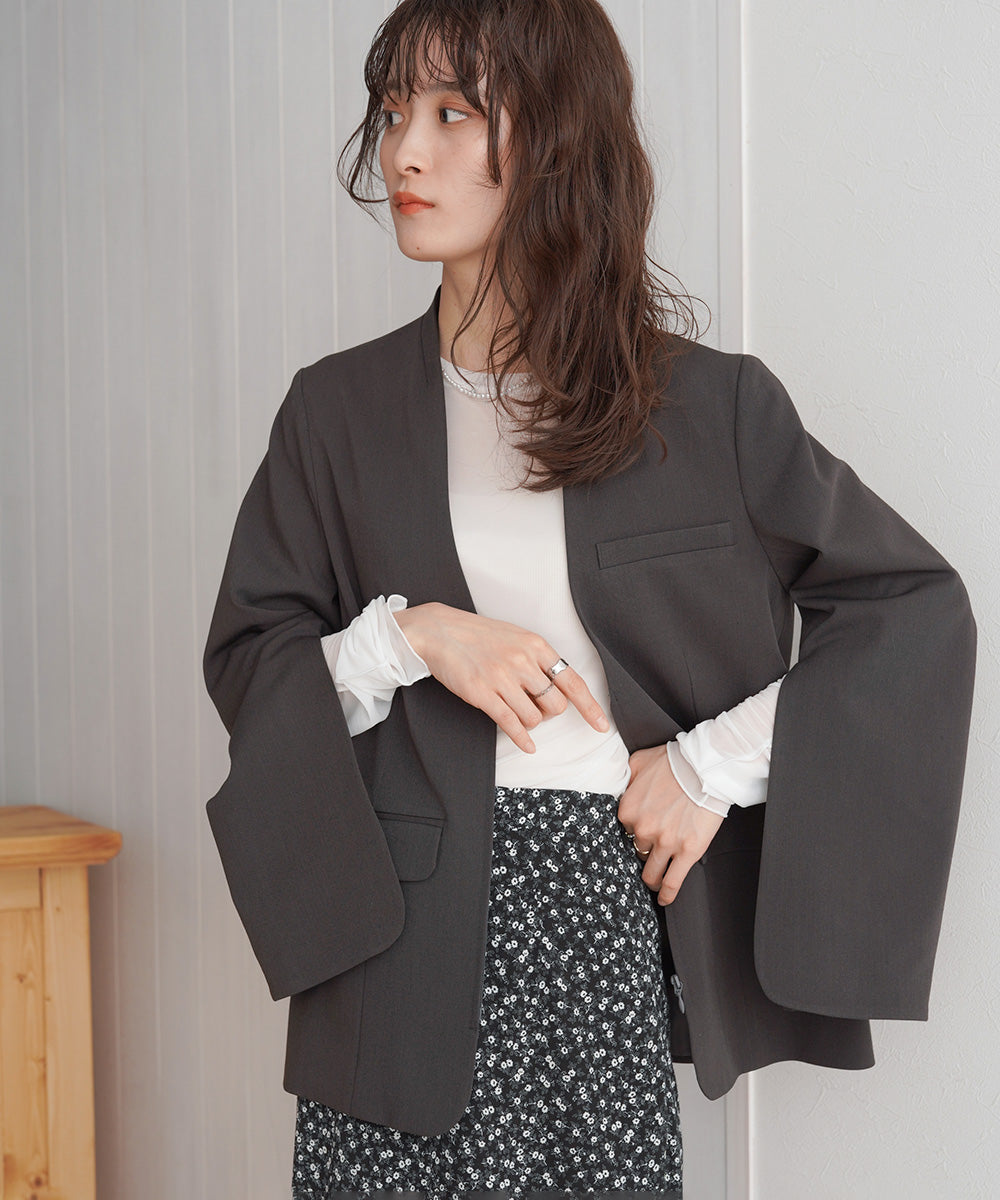 【オケージョンドレス/結婚式/2サイズ展開/SET ITEM/インナー付き/裏地付き】袖スリットジャケット