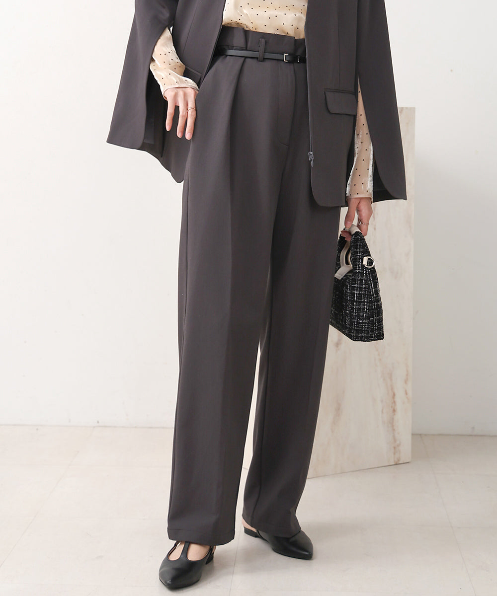【オケージョンドレス/結婚式/3サイズ展開/SET ITEM/インナー付き/裏地付き】サイドタックベルト付スラックス