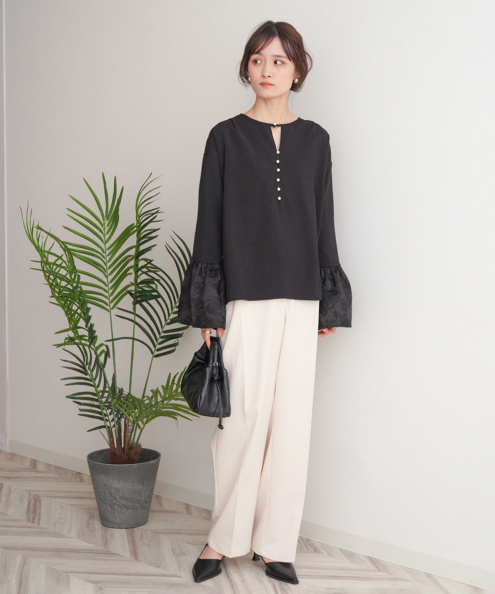 【オケージョンドレス/結婚式/3サイズ展開/SET ITEM/インナー付き/裏地付き】サイドタックベルト付スラックス