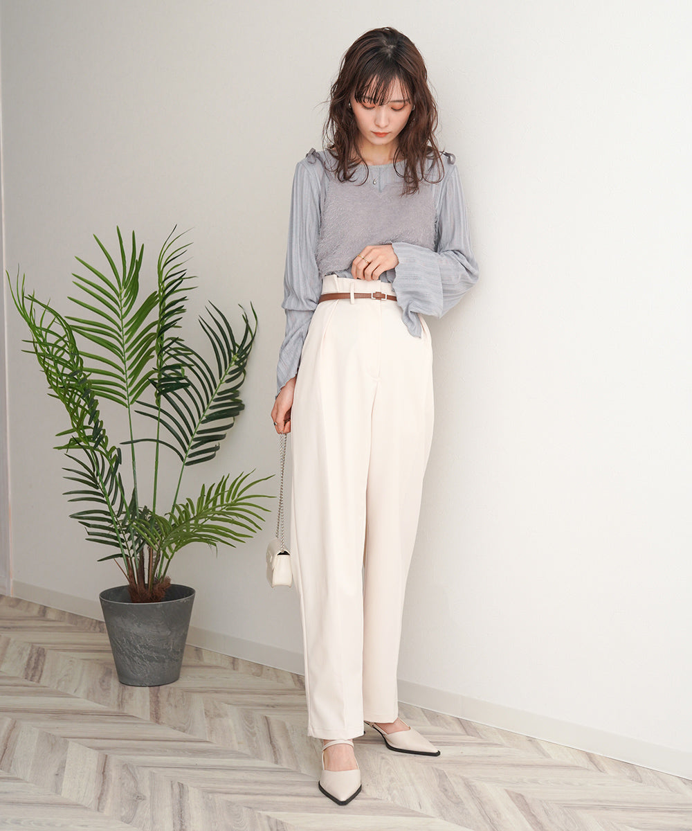 【オケージョンドレス/結婚式/3サイズ展開/SET ITEM/インナー付き/裏地付き】サイドタックベルト付スラックス
