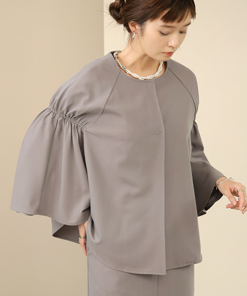 【オケージョンドレス/結婚式/2サイズ展開/SET ITEM/インナー付き/裏地付き】ケープ風ジャケット