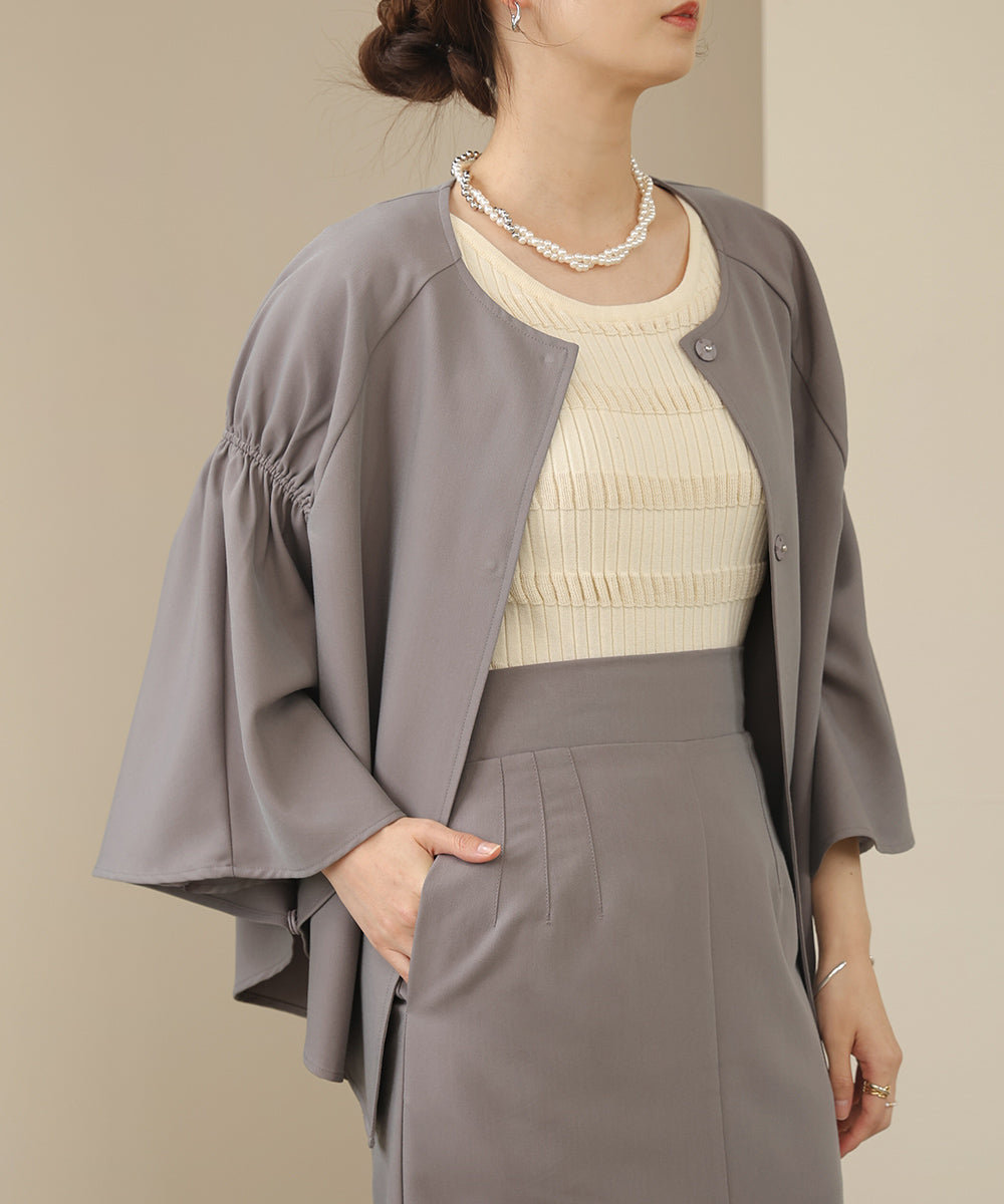 【オケージョンドレス/結婚式/2サイズ展開/SET ITEM/インナー付き/裏地付き】ケープ風ジャケット