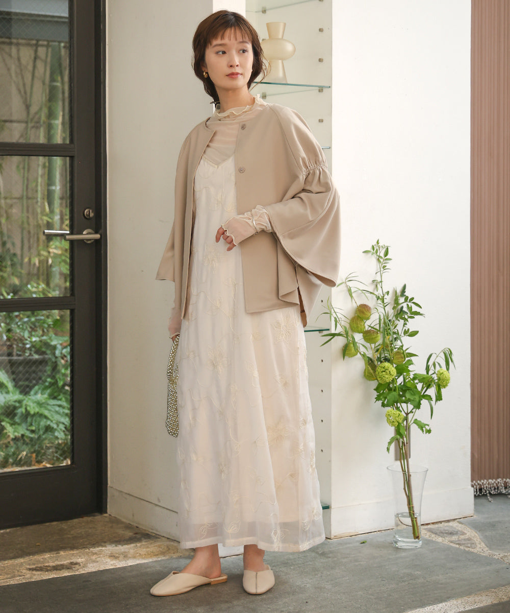 【オケージョンドレス/結婚式/2サイズ展開/SET ITEM/インナー付き/裏地付き】ケープ風ジャケット