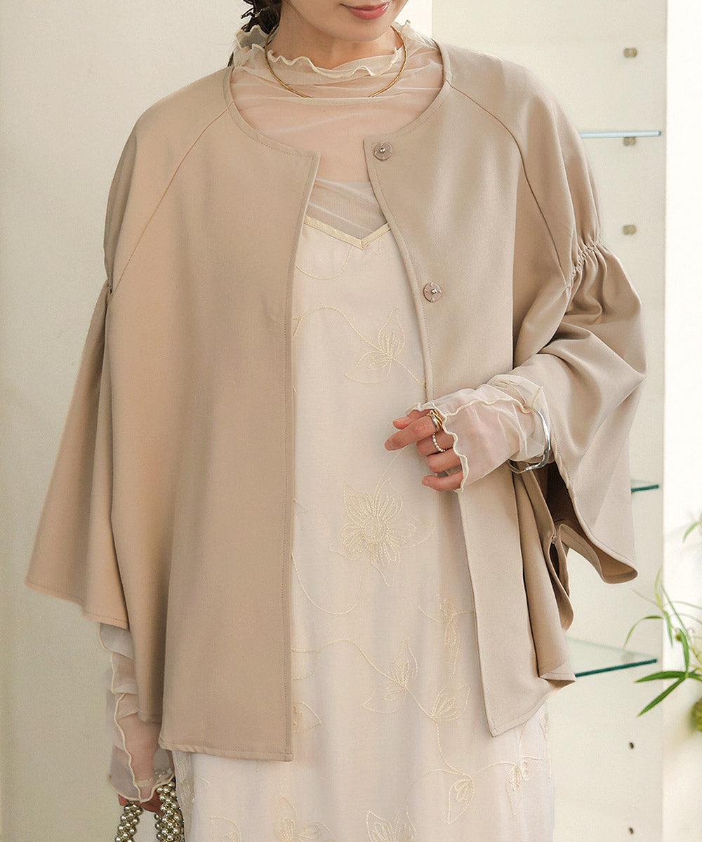 【オケージョンドレス/結婚式/2サイズ展開/SET ITEM/インナー付き/裏地付き】ケープ風ジャケット