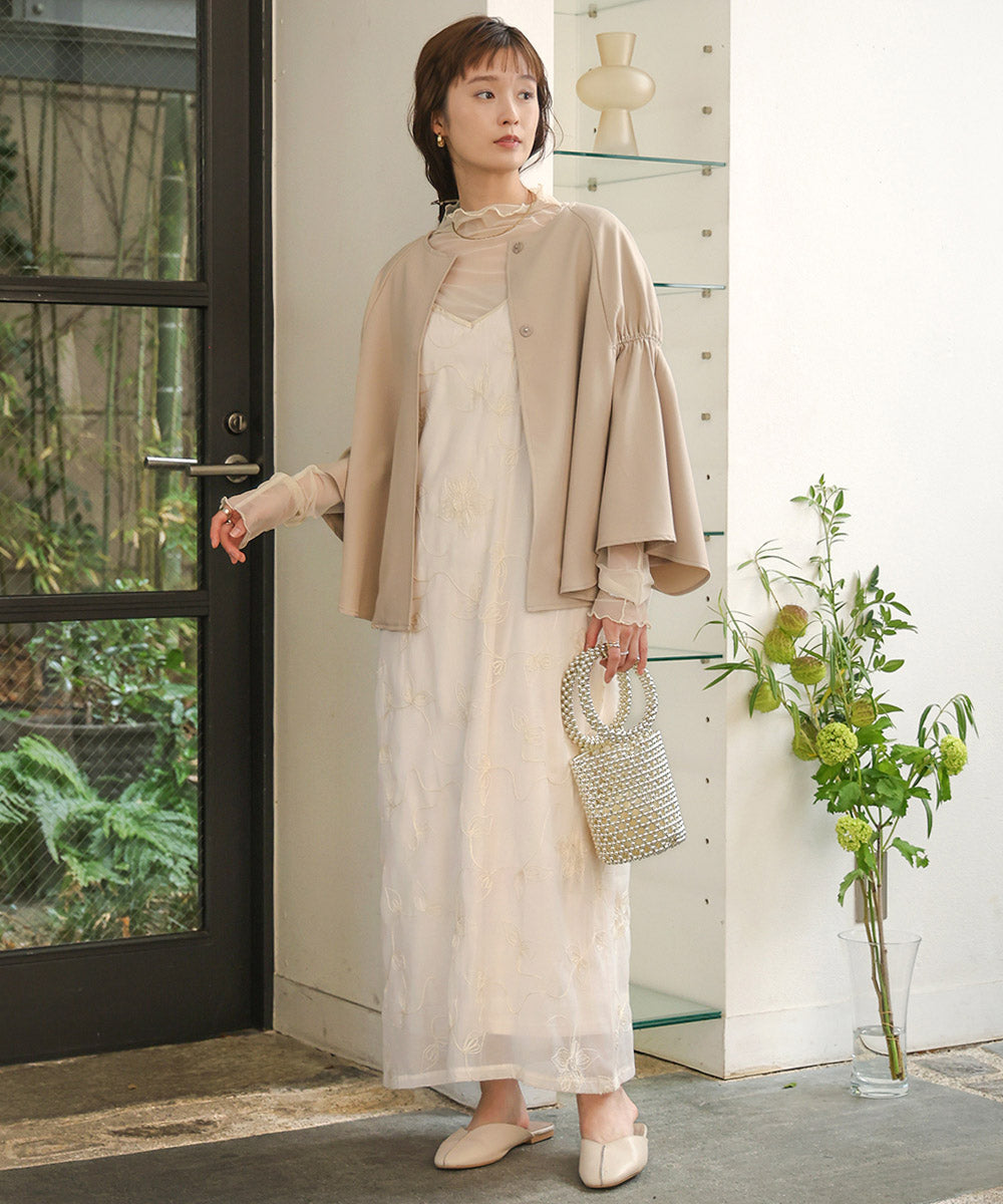 【オケージョンドレス/結婚式/2サイズ展開/SET ITEM/インナー付き/裏地付き】ケープ風ジャケット