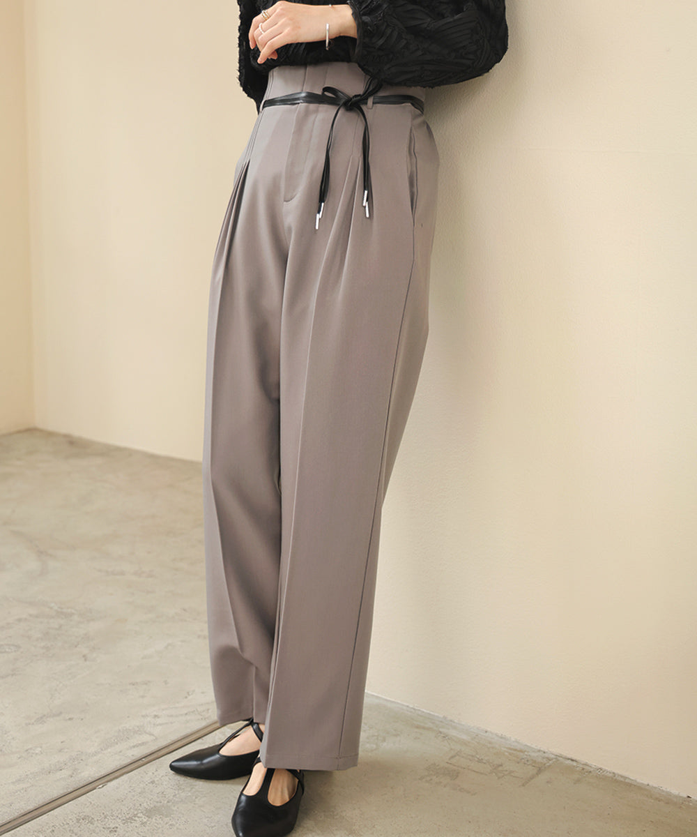【オケージョンドレス/結婚式/2サイズ展開/SET ITEM/インナー付き/裏地付き】ベルト付きハイウエストスラックス