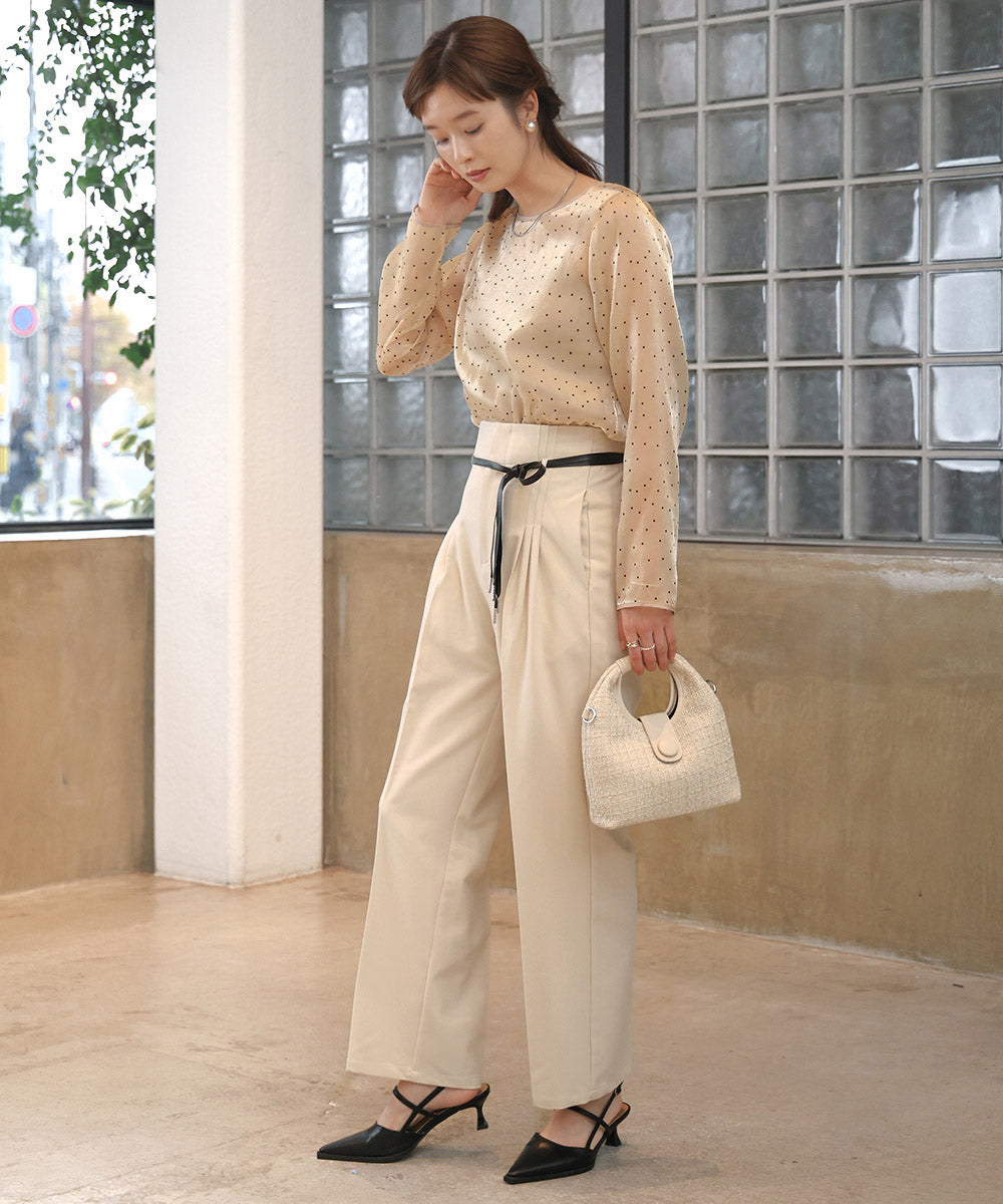 【オケージョンドレス/結婚式/2サイズ展開/SET ITEM/インナー付き/裏地付き】ベルト付きハイウエストスラックス
