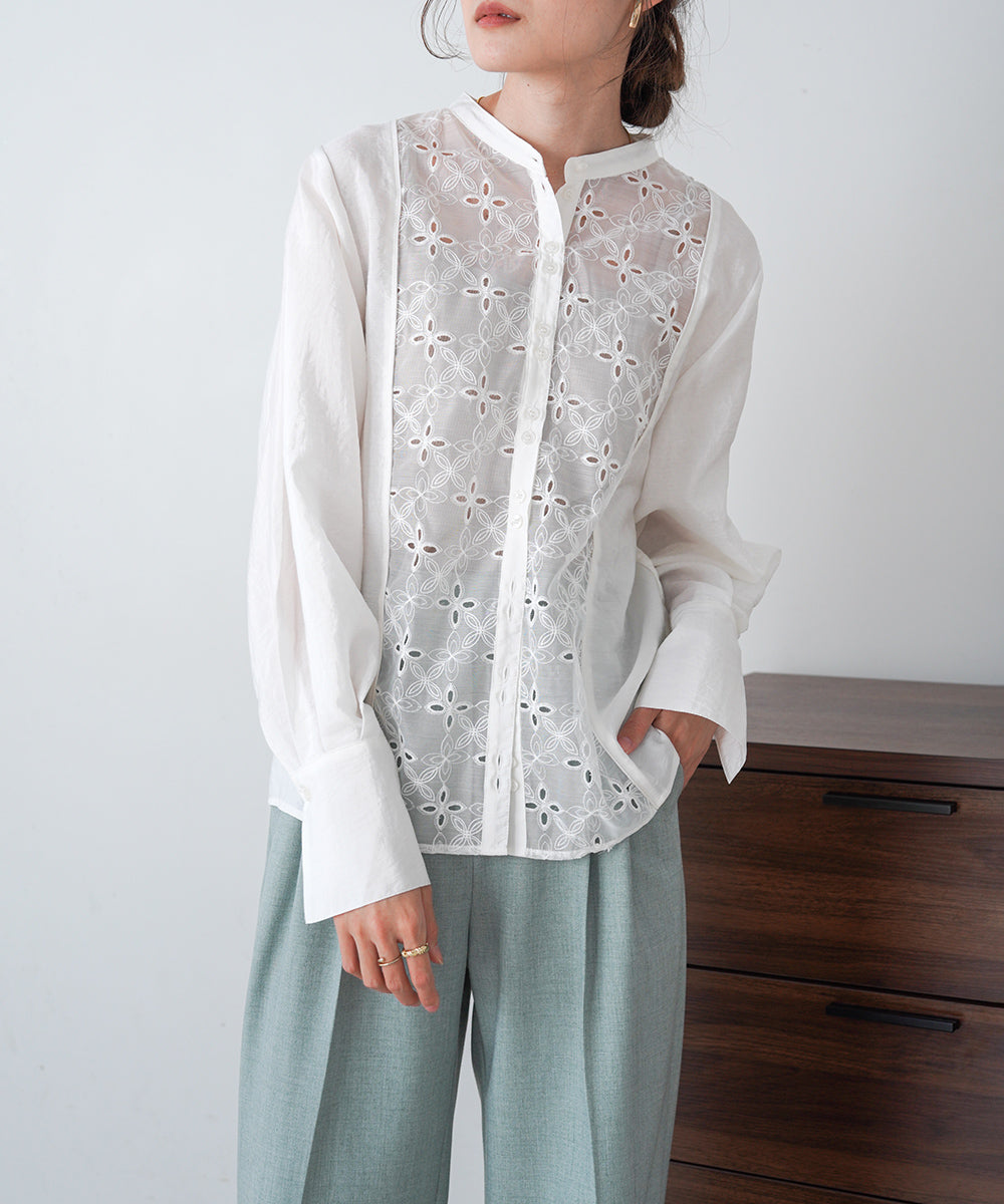 フロント刺繍レースブラウス