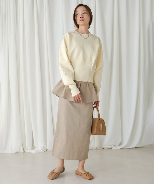 スウェットライクウエスト切替ニットトップス