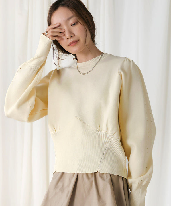 スウェットライクウエスト切替ニットトップス