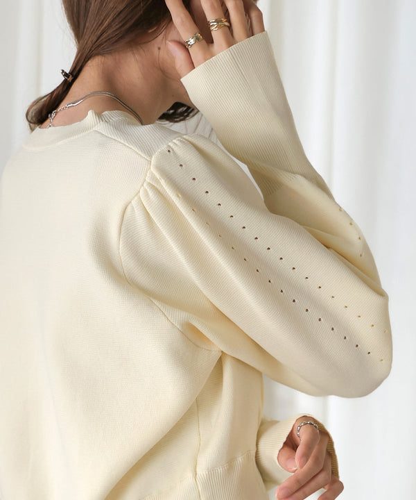 スウェットライクウエスト切替ニットトップス