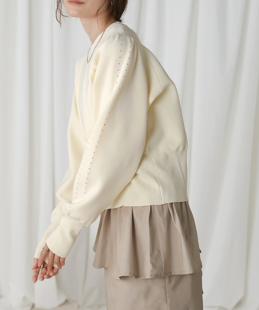 スウェットライクウエスト切替ニットトップス