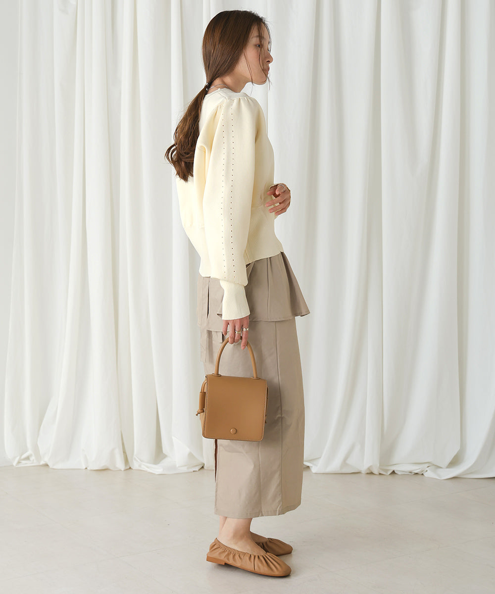 スウェットライクウエスト切替ニットトップス