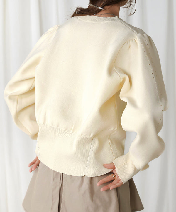 スウェットライクウエスト切替ニットトップス