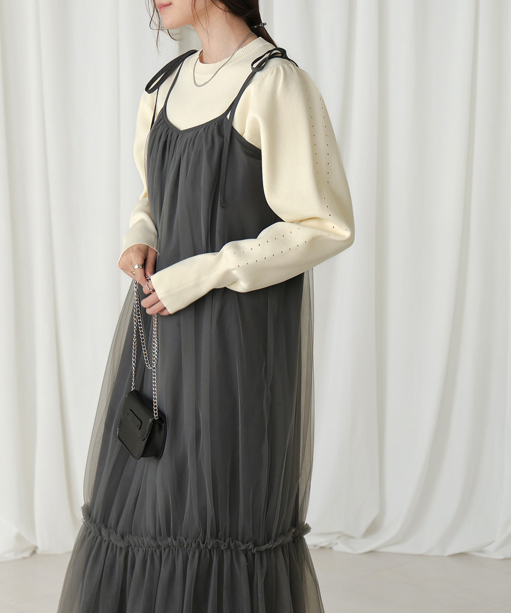 スウェットライクウエスト切替ニットトップス