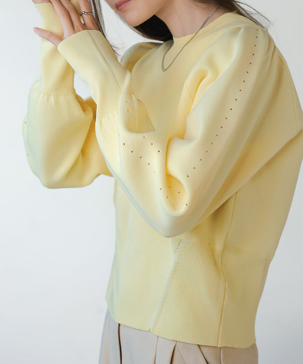 スウェットライクウエスト切替ニットトップス