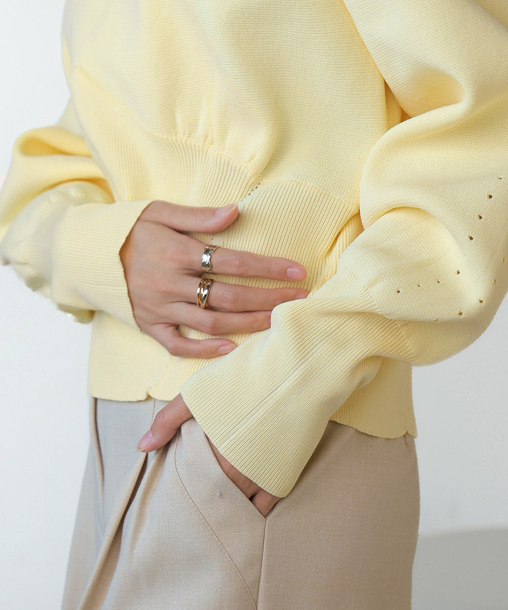 スウェットライクウエスト切替ニットトップス