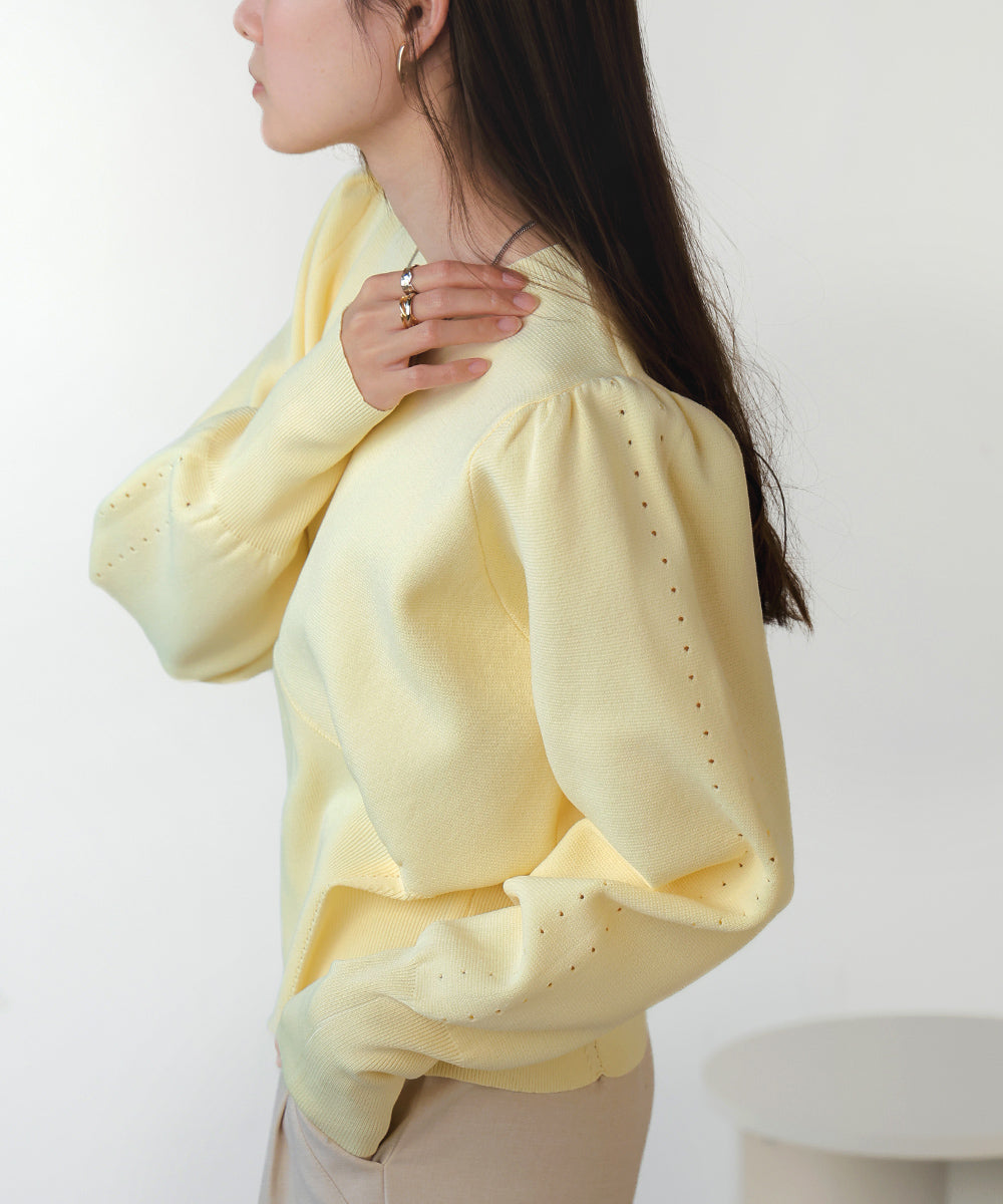 スウェットライクウエスト切替ニットトップス