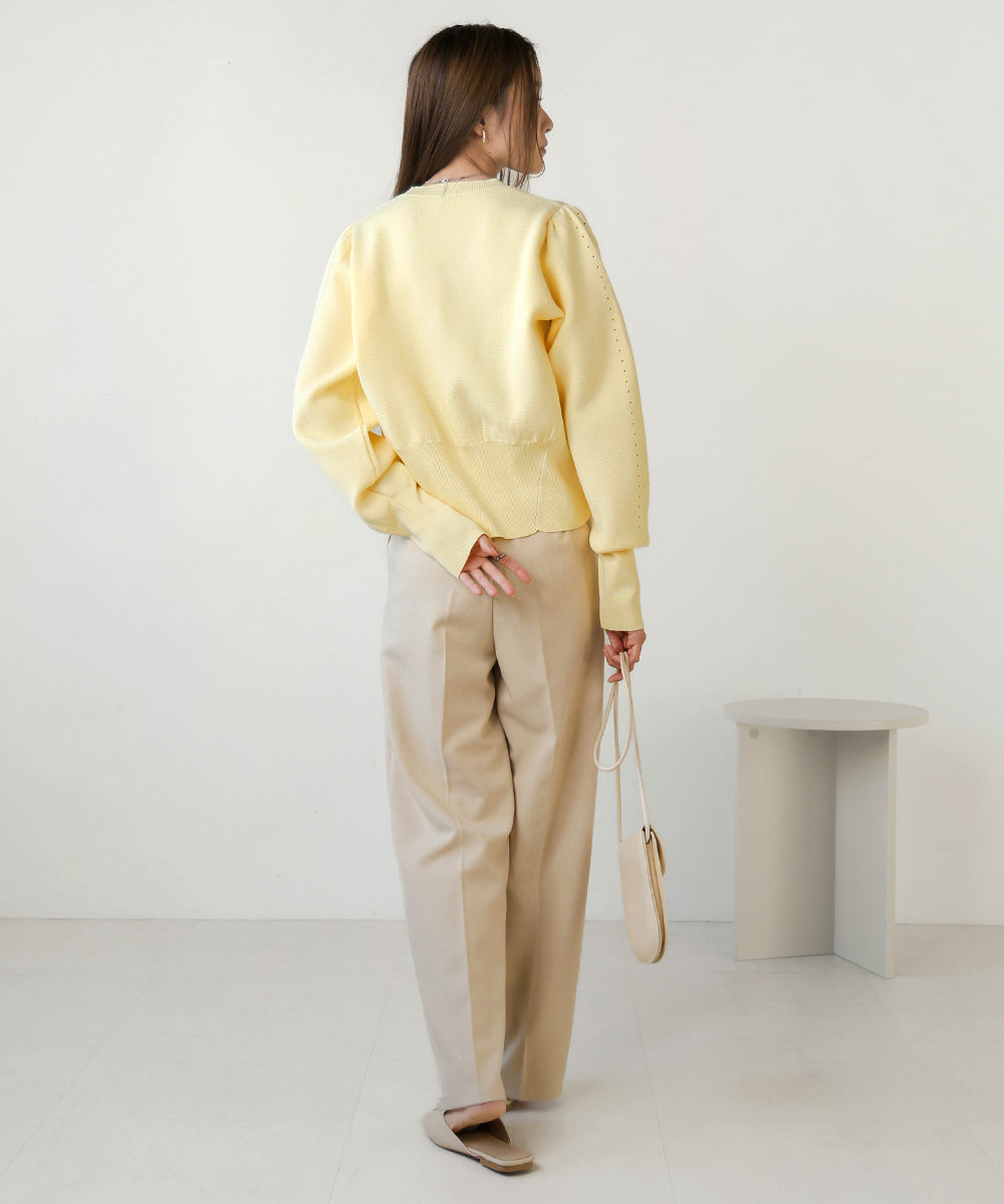 スウェットライクウエスト切替ニットトップス