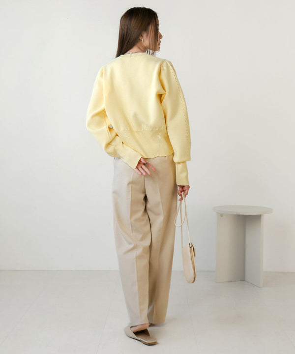 スウェットライクウエスト切替ニットトップス