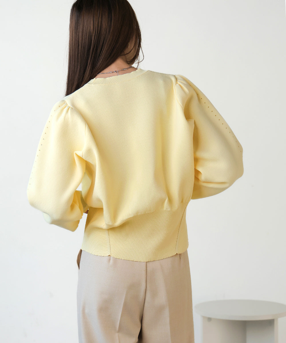 スウェットライクウエスト切替ニットトップス