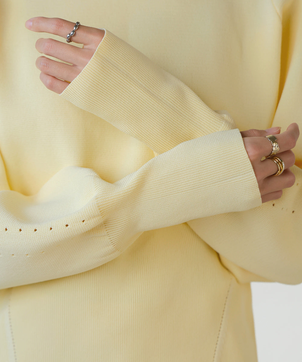 スウェットライクウエスト切替ニットトップス