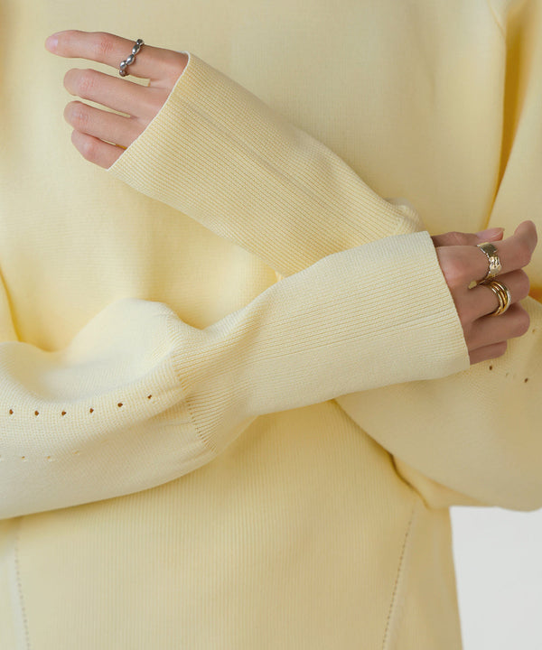 スウェットライクウエスト切替ニットトップス