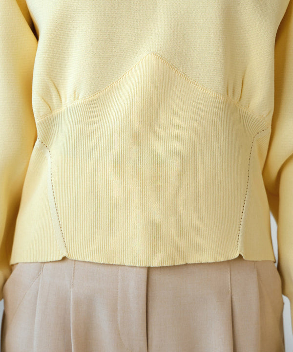 スウェットライクウエスト切替ニットトップス