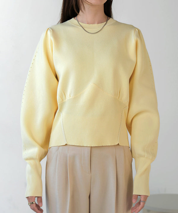 スウェットライクウエスト切替ニットトップス