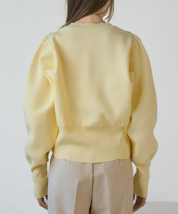 スウェットライクウエスト切替ニットトップス