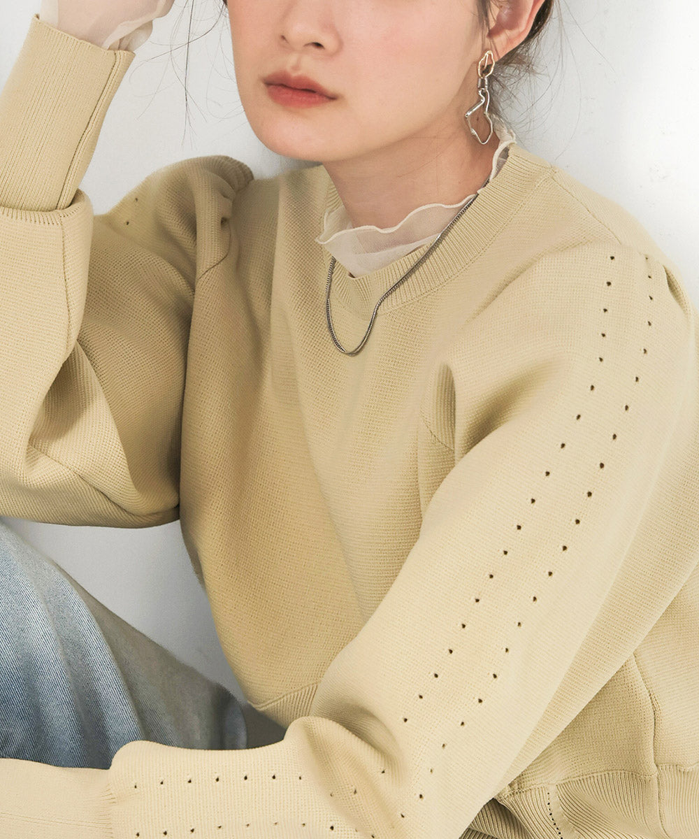 スウェットライクウエスト切替ニットトップス