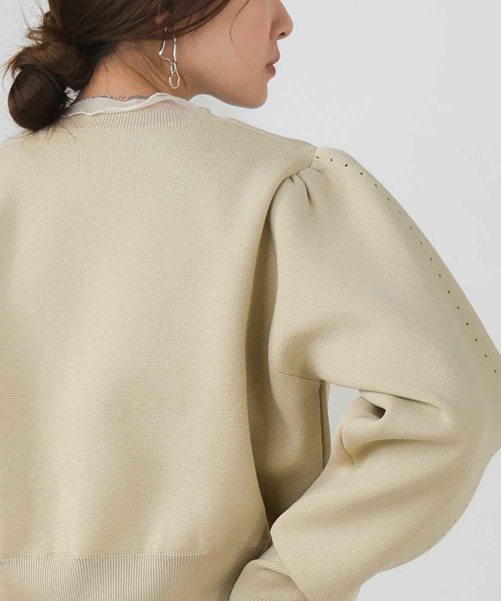 スウェットライクウエスト切替ニットトップス