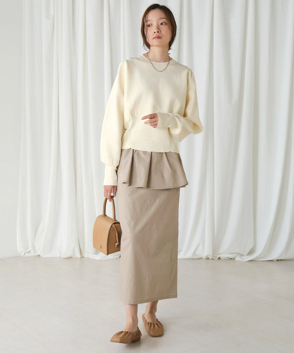 スウェットライクウエスト切替ニットトップス