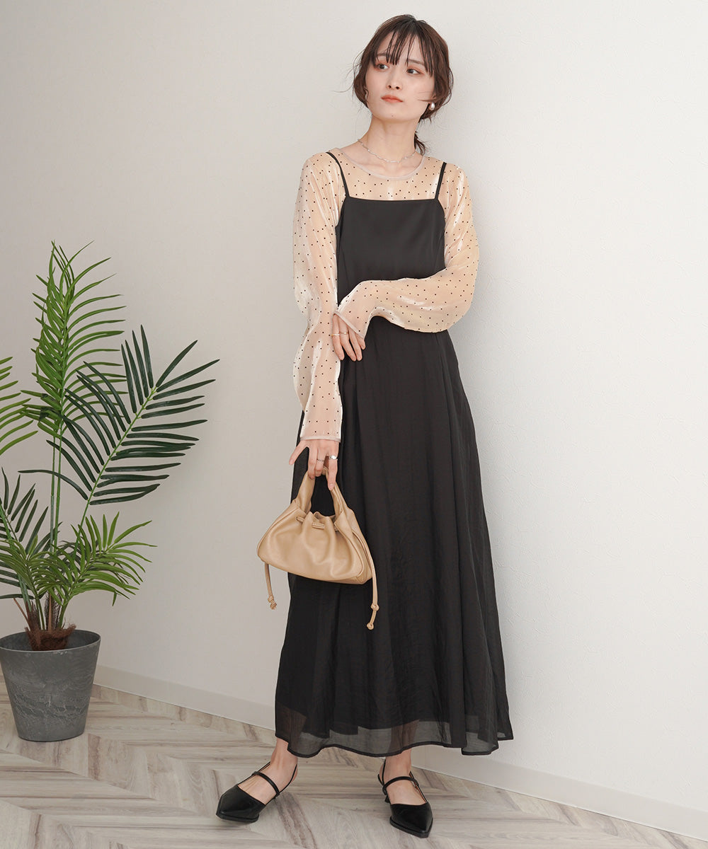 【オケージョンドレス/結婚式/2サイズ展開/SET ITEM/インナー付き/裏地付き】レースボレロ+キャミワンピースSET