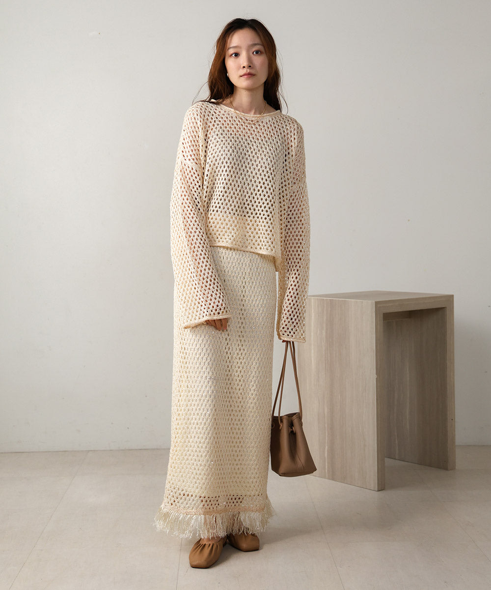 【セットアップ対応】スパンコールメッシュニット