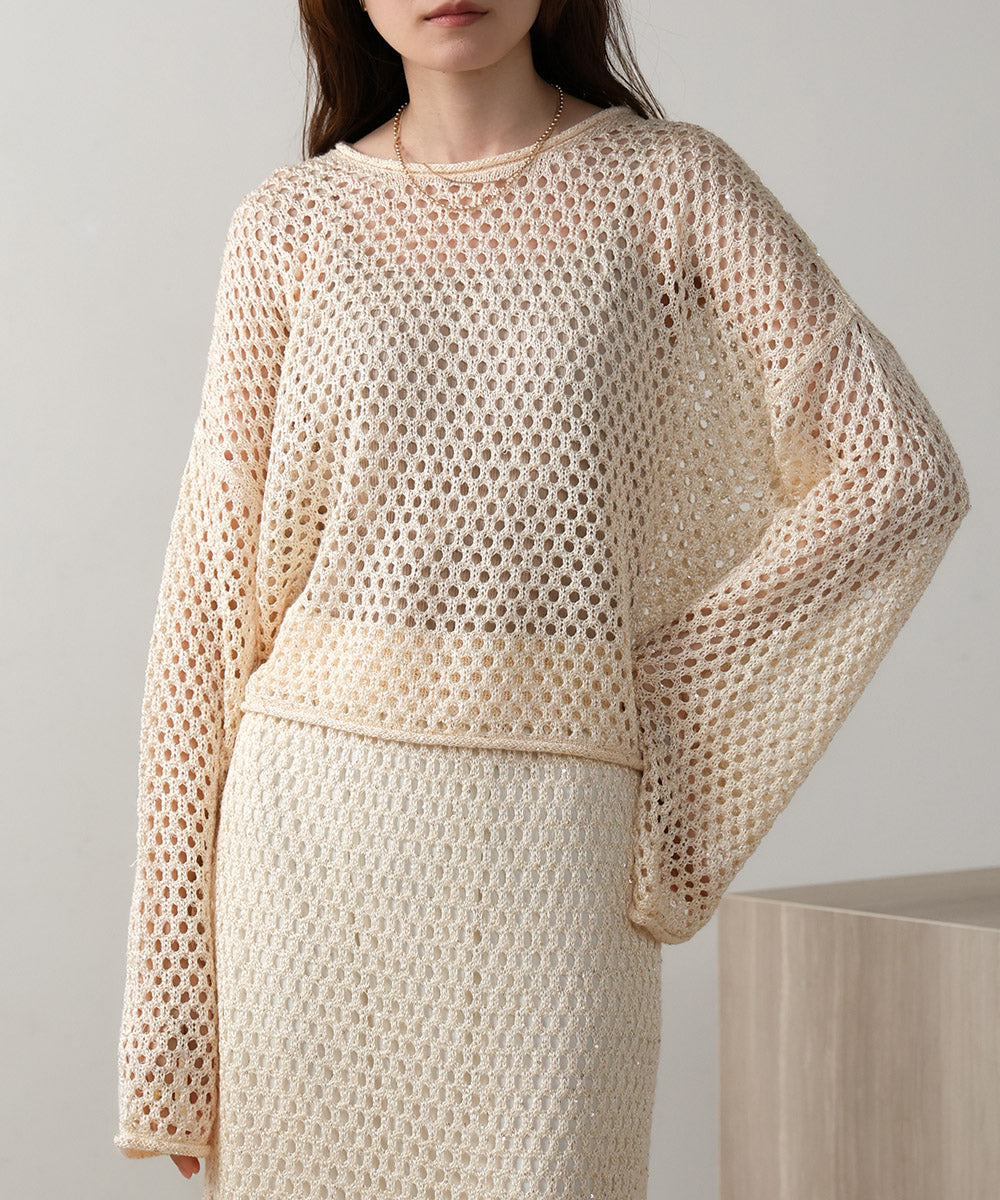 【セットアップ対応】スパンコールメッシュニット